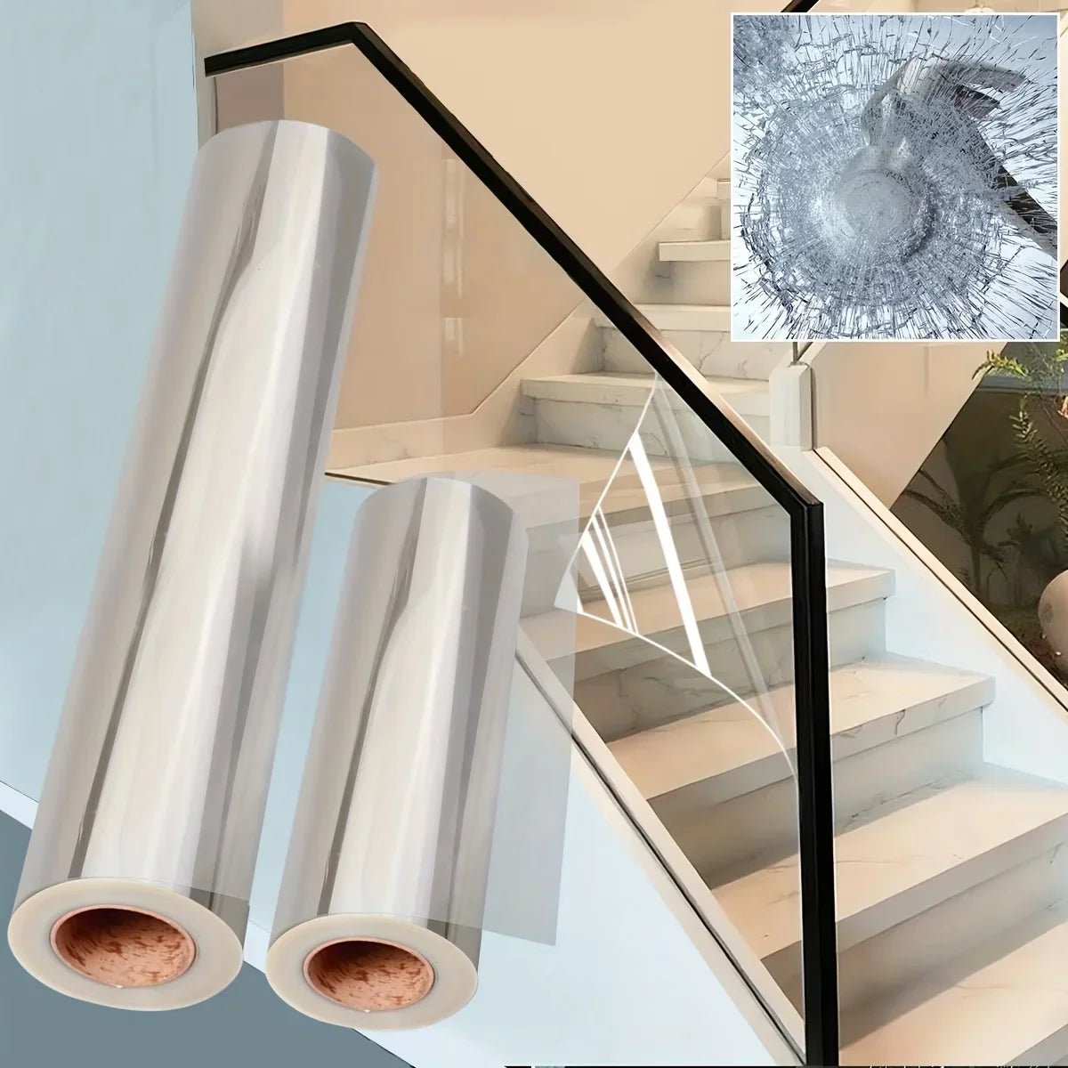 Transparent Self-Adhesive Shatterproof Window Safety Film 50cm Window Safety Film Qme