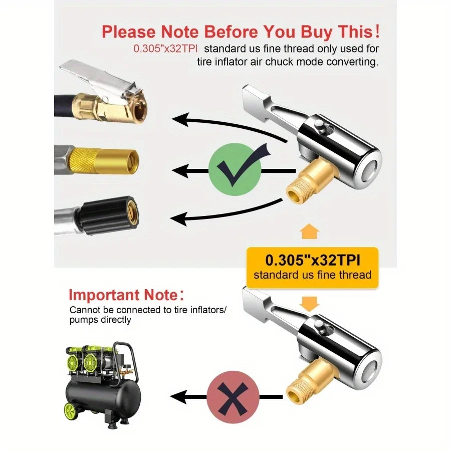 Quick Connect Air Chuck Tire Inflator Nozzle | Metal Tire Inflator Chuck Qme