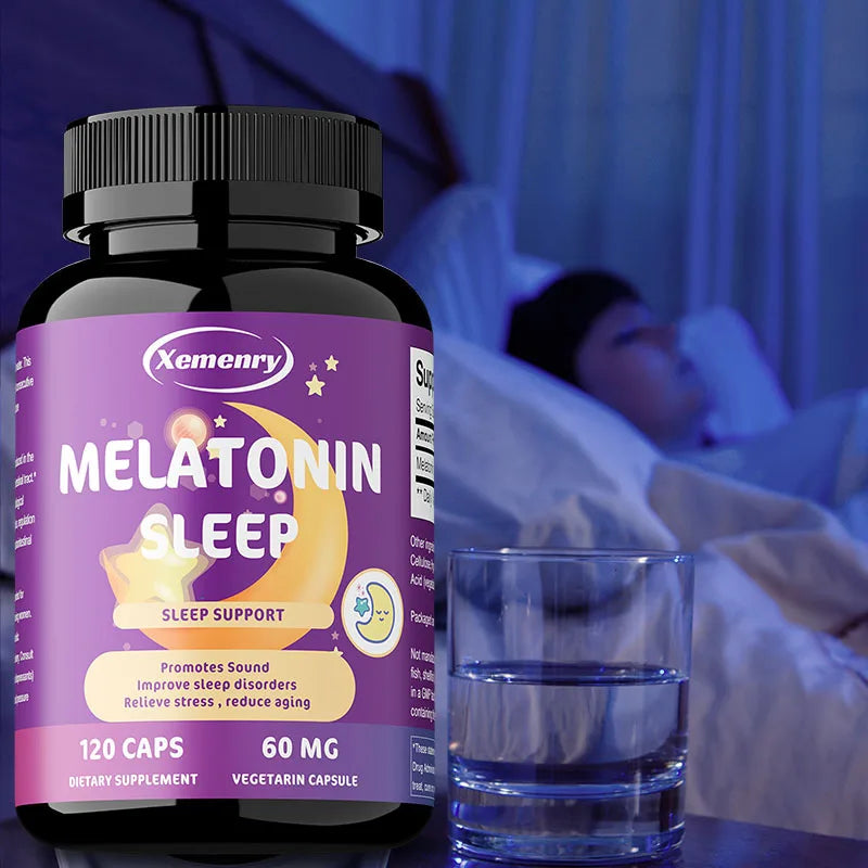 Xemenry Melatonin Vegetarian Capsules 60mg – Sleep Support Melatonin Supplement Qst