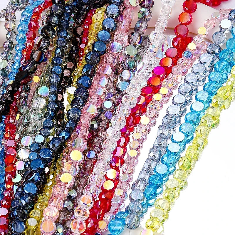 Flat Round Faceted Glass Beads – Colorful Coin Spacers Glass Spacer Beads Qme
