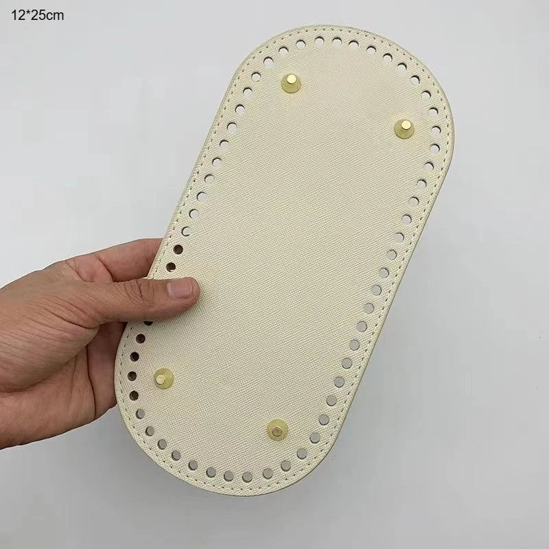 PU Leather Oval Bag Bottom Pad – Pre-Punched DIY Knitting Base Bag Bottom Pad Qme White 1pc