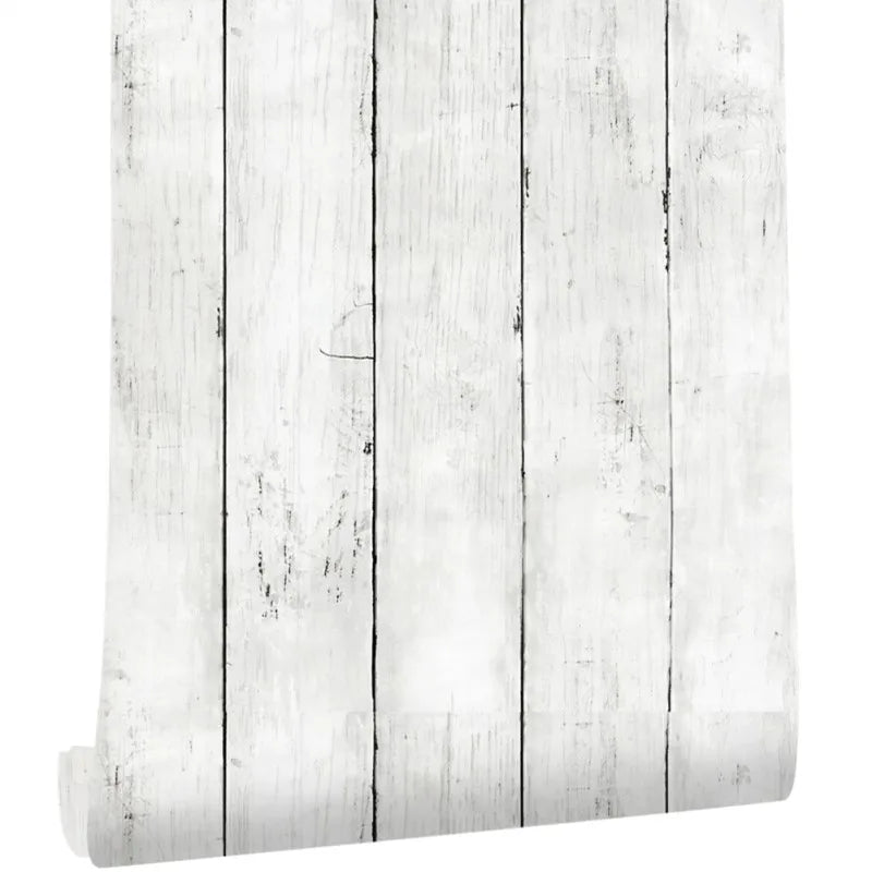 Ivory Retro Wood Pattern Peel & Stick PVC Wallpaper Peel & Stick Wallpaper Qme