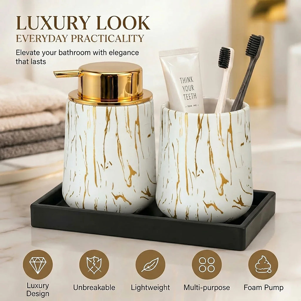 White Marble Foaming Soap Dispenser | Luxury Bathroom Accessory Foaming Soap Dispenser Qme