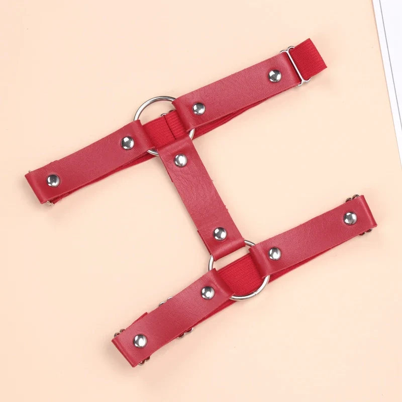Women's Gothic Garter Belt – Punk Harajuku PU Leather Style Gothic Garter Belt Qme Red One Size