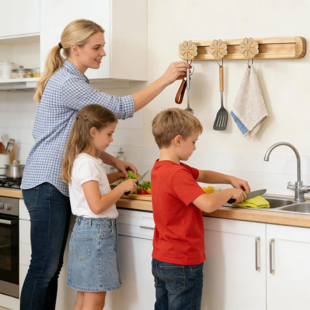 Wooden Wall Mount Coat Rack with 3 Movable Hooks Wall Coat Rack Qme