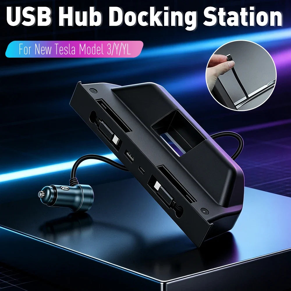 Tesla Model Y & 3 60W Multi-Port USB Charging Hub Dock Car Charging Hub Qme