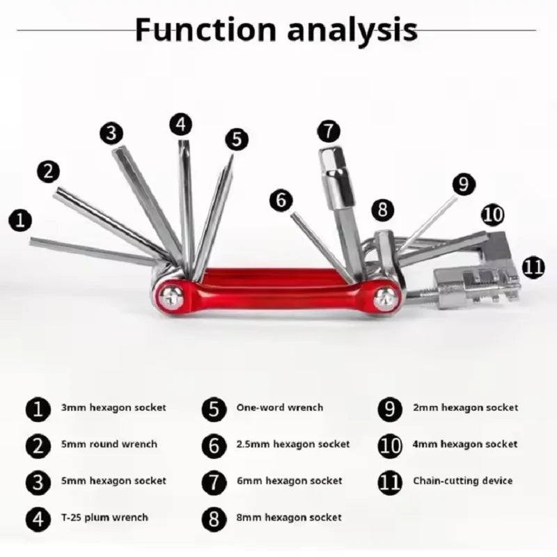 11-in-1 Bicycle Repair Tool Kit – Hex, Chain & Screwdriver Bicycle Multi-Tool Qst