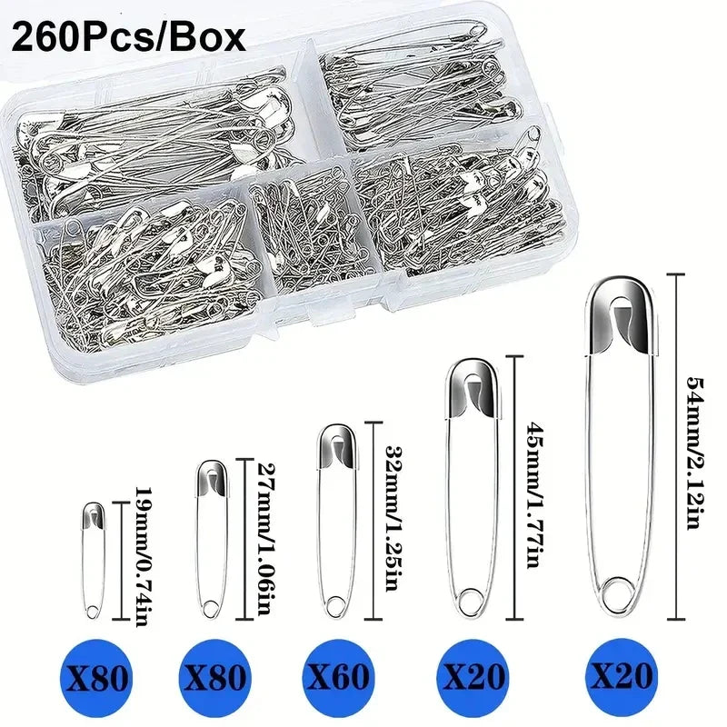 260-Piece Assorted Safety Pins Set – Large & Small Sewing Pins Sewing Safety Pins Qme