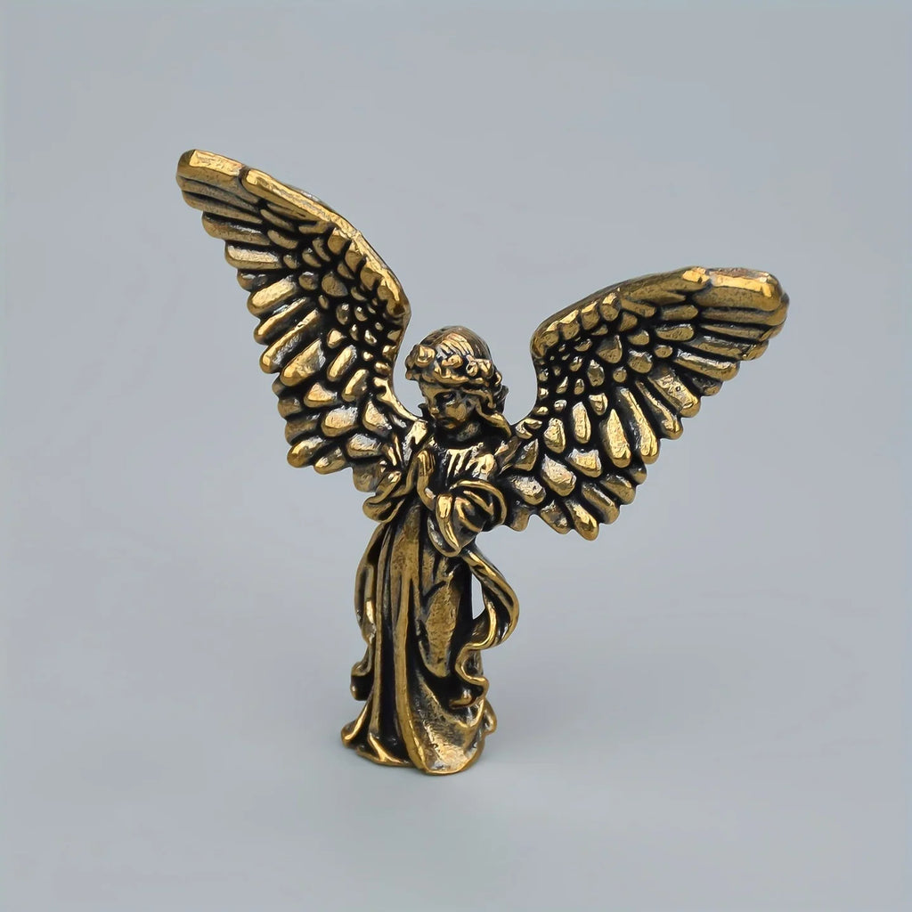 Brass Angel Cupid Ornament – Guardian Wings Desktop Decor Decorative Figurine Qme