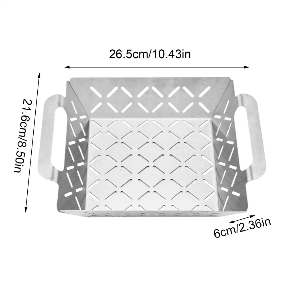 Stainless Steel BBQ Grill Basket – Perforated Grilling Net BBQ Grill Basket Qme