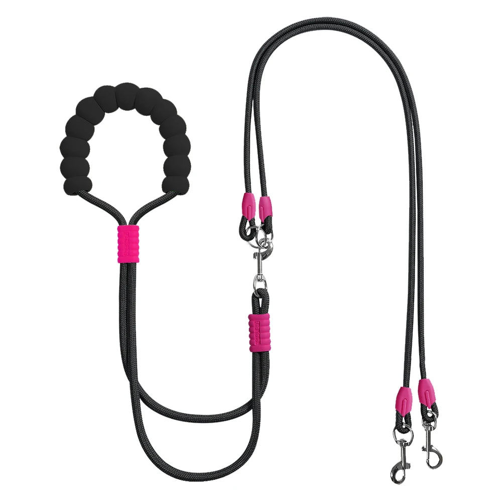 Reflective Nylon Dog Leash – Dual Handle & 360° Hook Dog Leash Qst