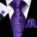 Hi-Tie Men's Purple Floral Necktie & Pocket Square Set Necktie & Pocket Square Set Qme LDSN3458