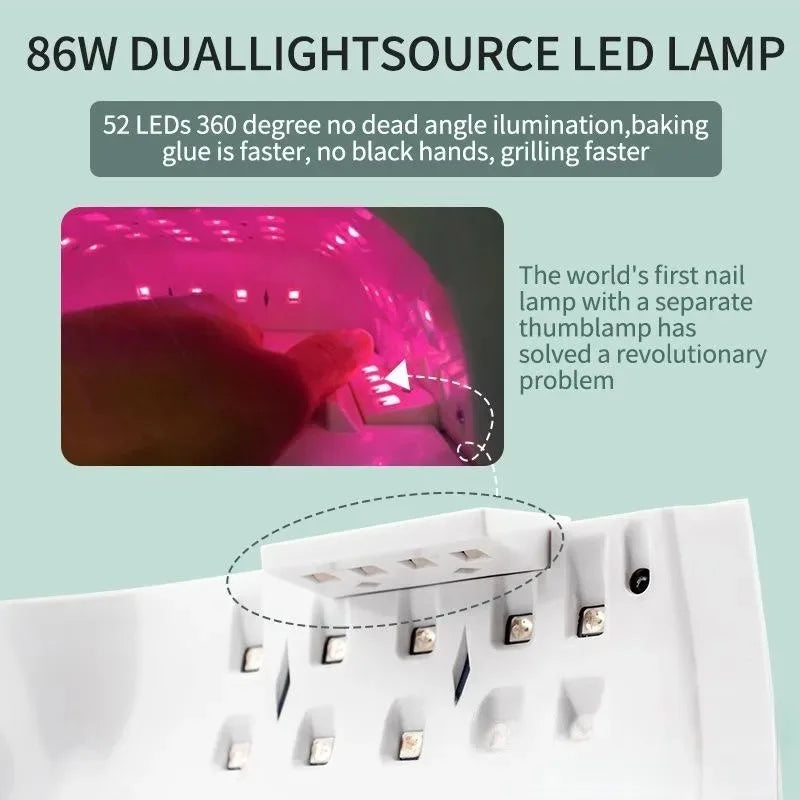 86W Cordless Rechargeable UV LED Nail Lamp – 52 LEDs, LCD Timer UV LED Nail Lamp Qst