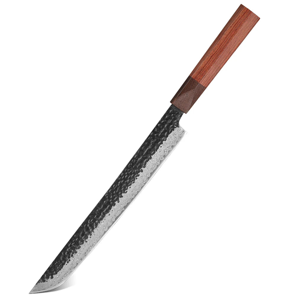TURWHO Damascus Steel Sashimi Slicing Knife 10.5" DIY Handle Damascus Kitchen Knife Qst Rosewood 1 10.5 inch