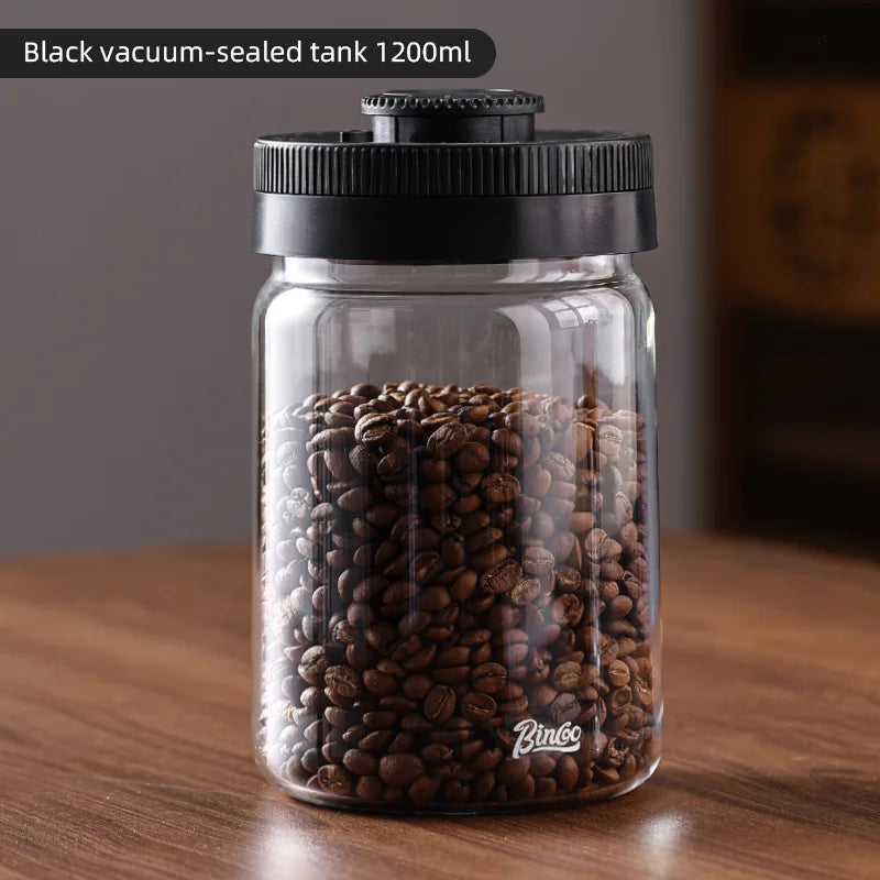 Bincoo Vacuum Sealed Glass Coffee Bean Storage Container Coffee Storage Container Qst 1200ml Black
