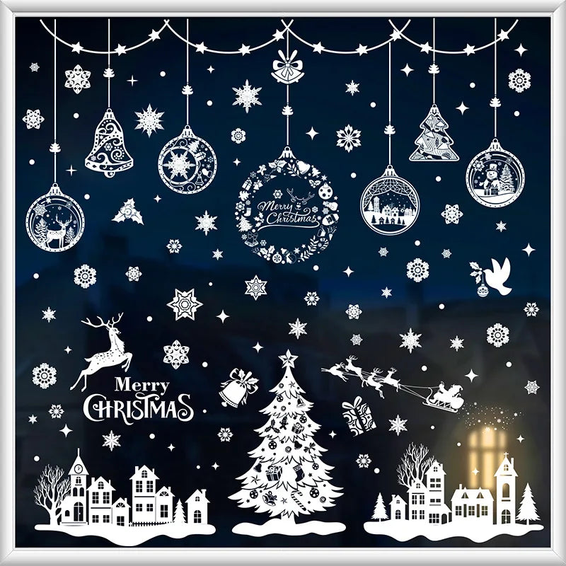 Christmas Snowflake & Reindeer Window Stickers – 9pc PVC Decals Christmas Window Stickers Qme