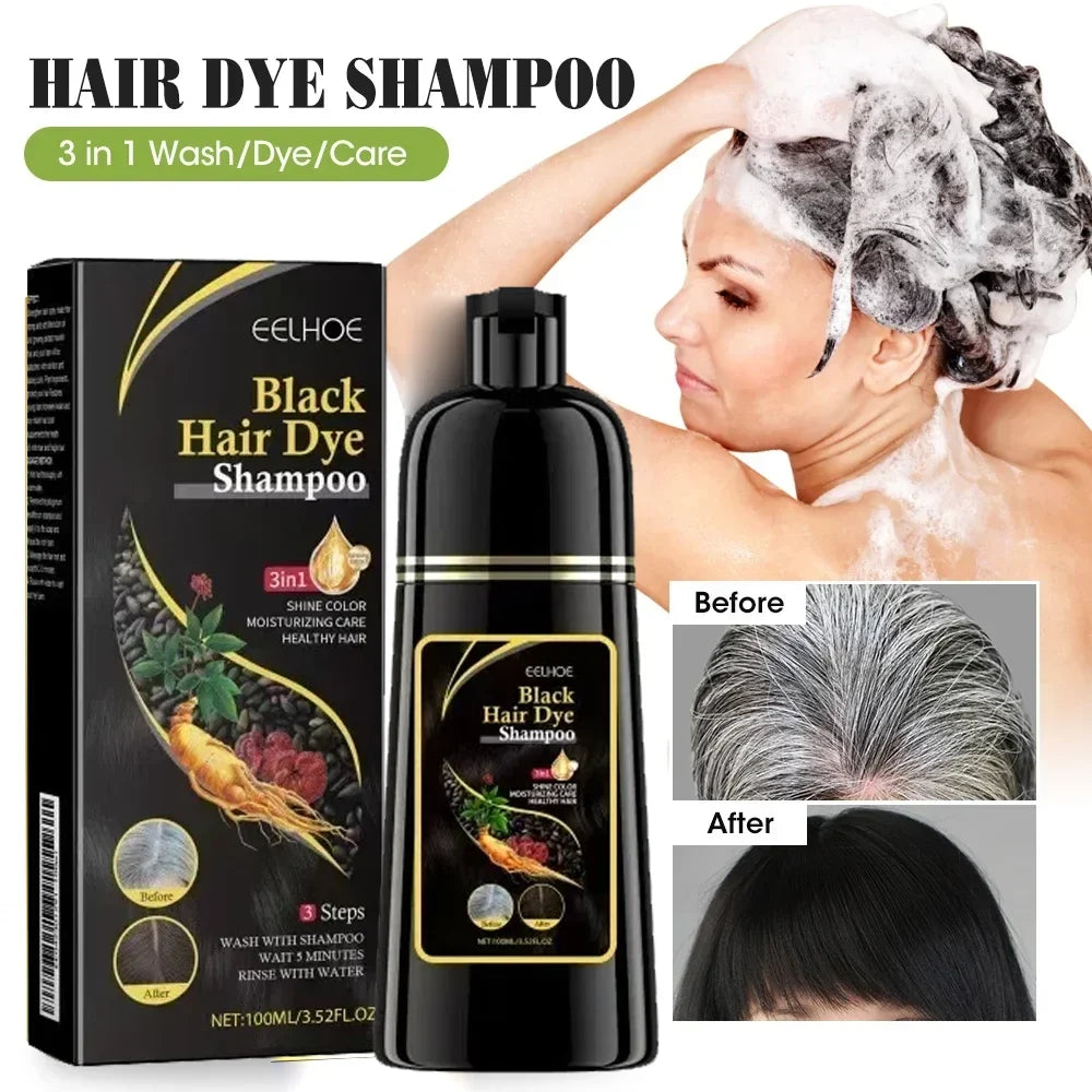 Instant Hair Dye Shampoo – Herbal Ginseng Black & Brown Color Hair Dye Shampoo Qme