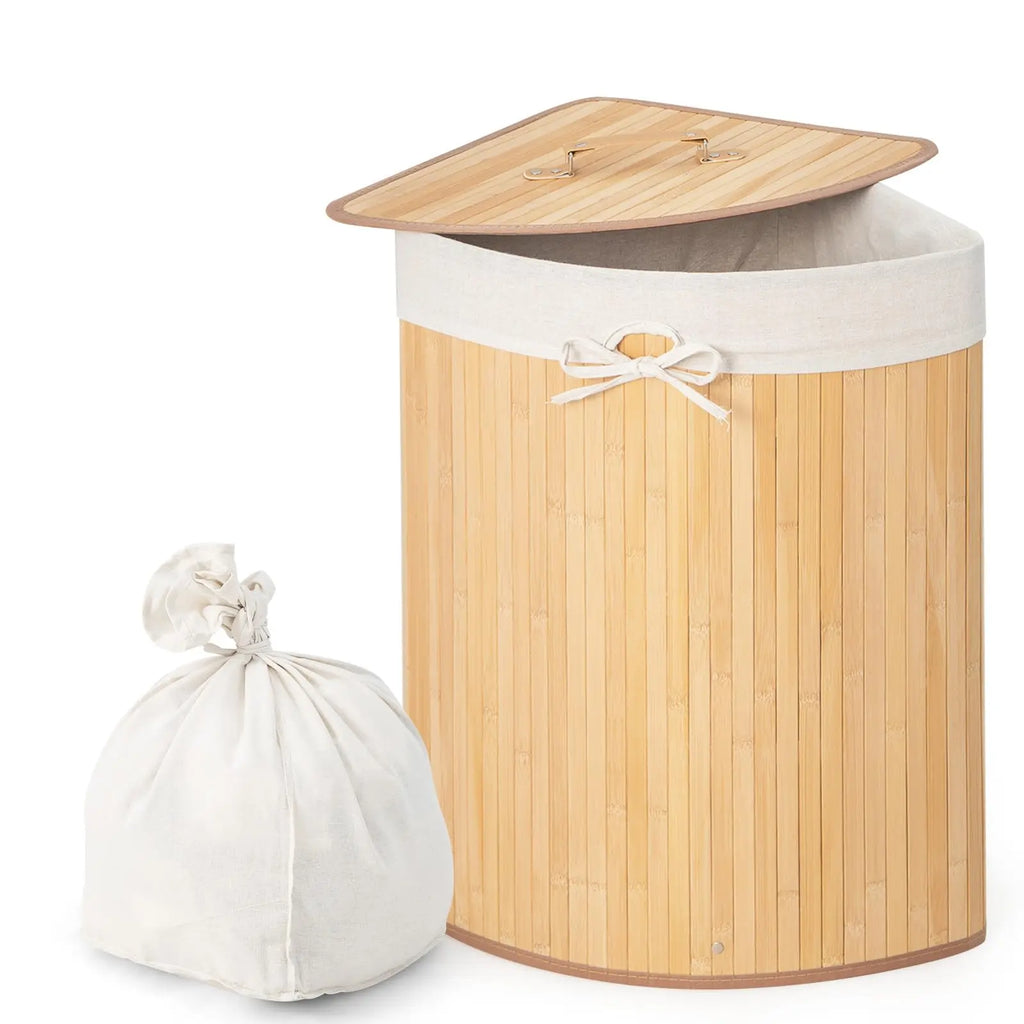 Corner Bamboo Laundry Hamper with Lid & Removable Liner Bamboo Laundry Hamper Qst