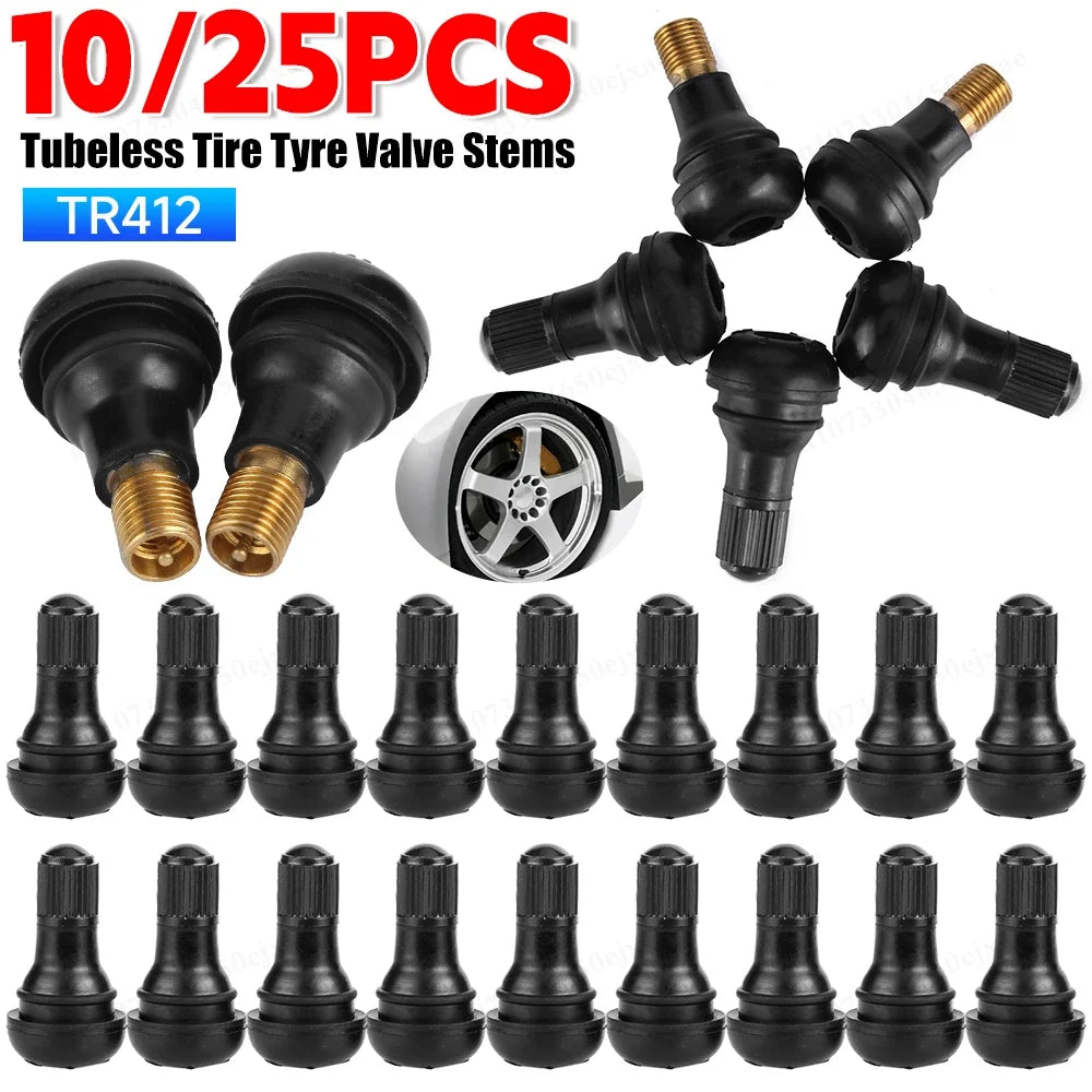 10-Pack TR412 Snap-In Rubber Tubeless Tire Valve Stems | Car & ATV Tire Valve Stems Qme
