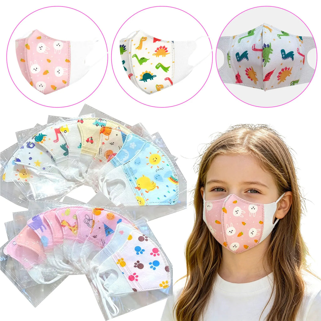 Kids Disposable Face Masks Cartoon Prints 3-Layer 10 Pack Kids Disposable Mask Qme