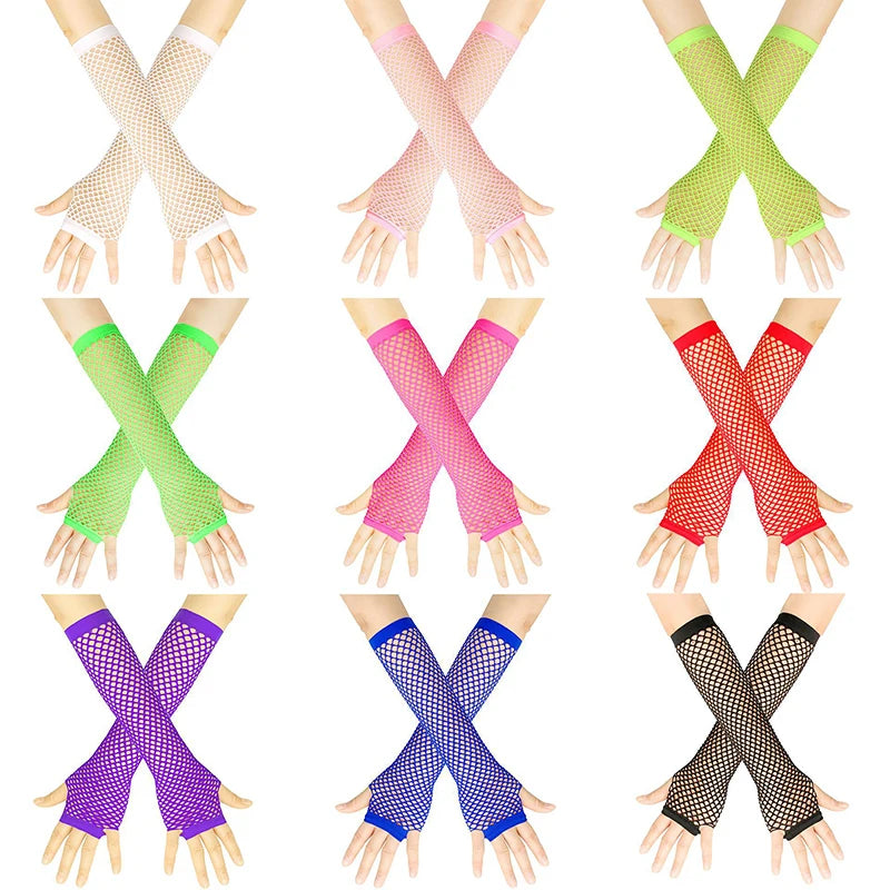 Women's Long Fishnet Fingerless Gloves – Punk Rock Arm Warmers Fishnet Arm Warmers Qst