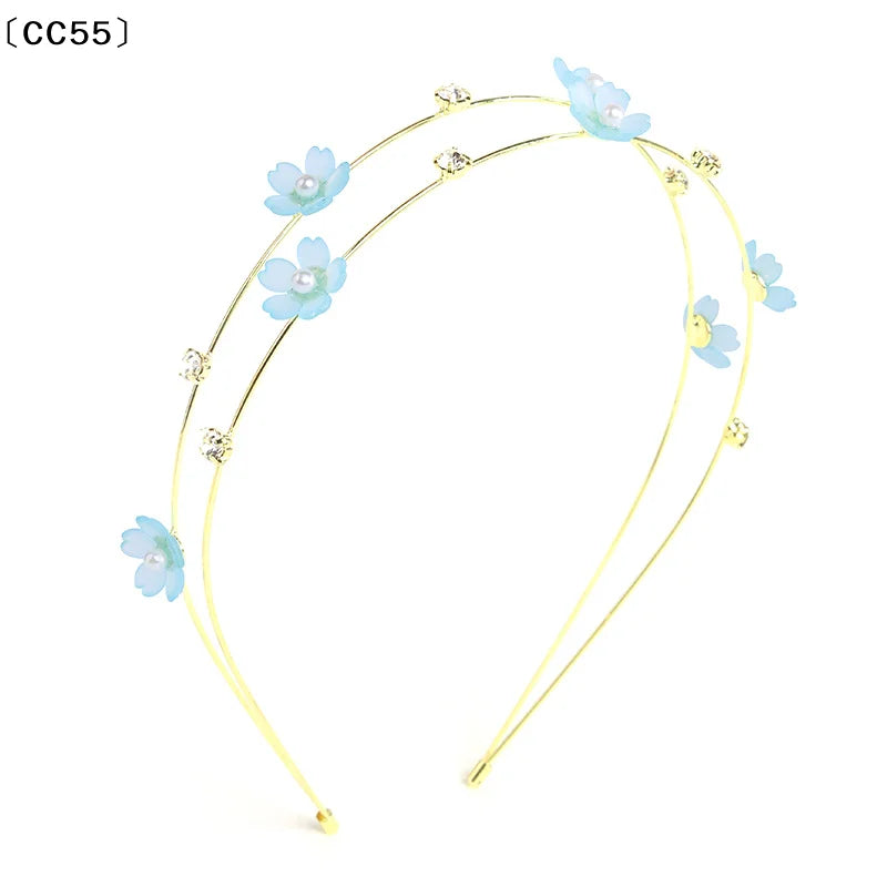 Rhinestone Flower Double Layer Metal Headband for Women Hair Headband Qst
