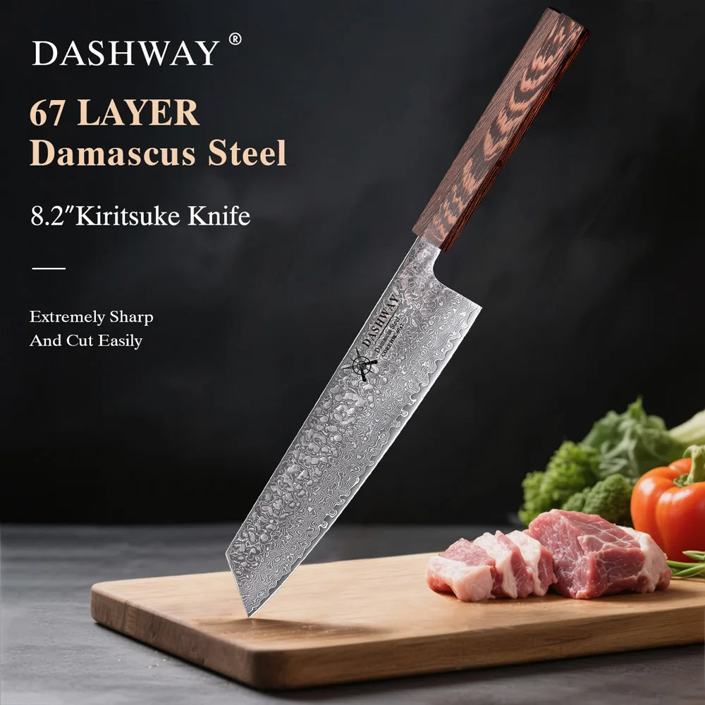 DASHWAY 8.2" Kiritsuke Chef Knife – 67-Layer Damascus Steel Damascus Chef Knife Qst Kiritsuke Knife 8.2 inch