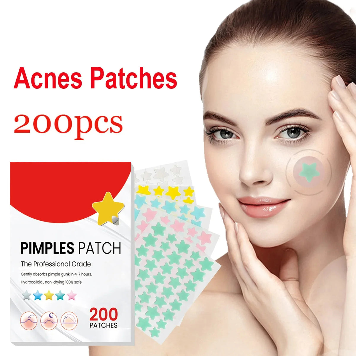 200PCS Star Hydrocolloid Pimple Patches – Colorful Acne Stickers Acne Pimple Patches Qst