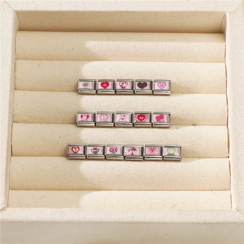 Italian Charm Link Bracelet – Rabbit, Cats, Hearts & Flowers Italian Charm Bracelet Qme