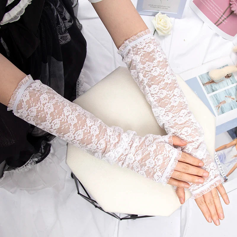 Long Lace Gloves Gothic Lolita Anime JK Fingerless Mittens Lace Fashion Gloves Qme