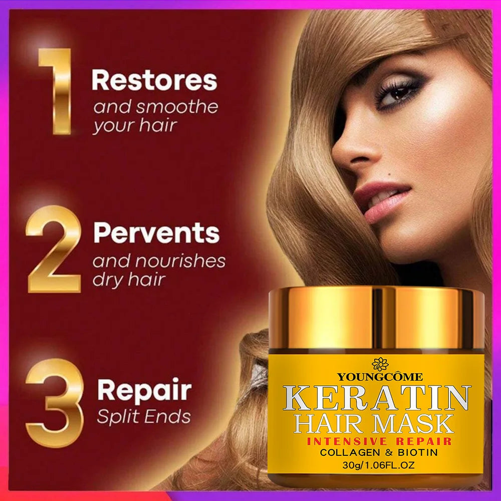 YOUNGCOME Keratin Hair Mask – Biotin & Collagen Treatment Keratin Hair Mask Qst