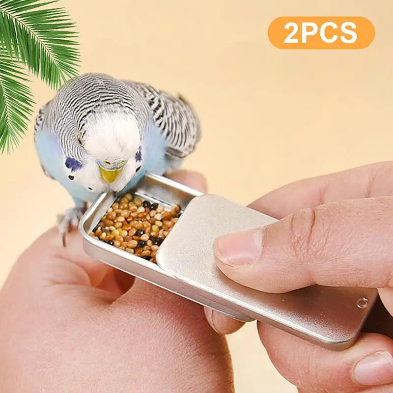 Mini Iron Can Bird Food Storage Box – Compact Parrot Feeder Bird Cage Feeder Qme