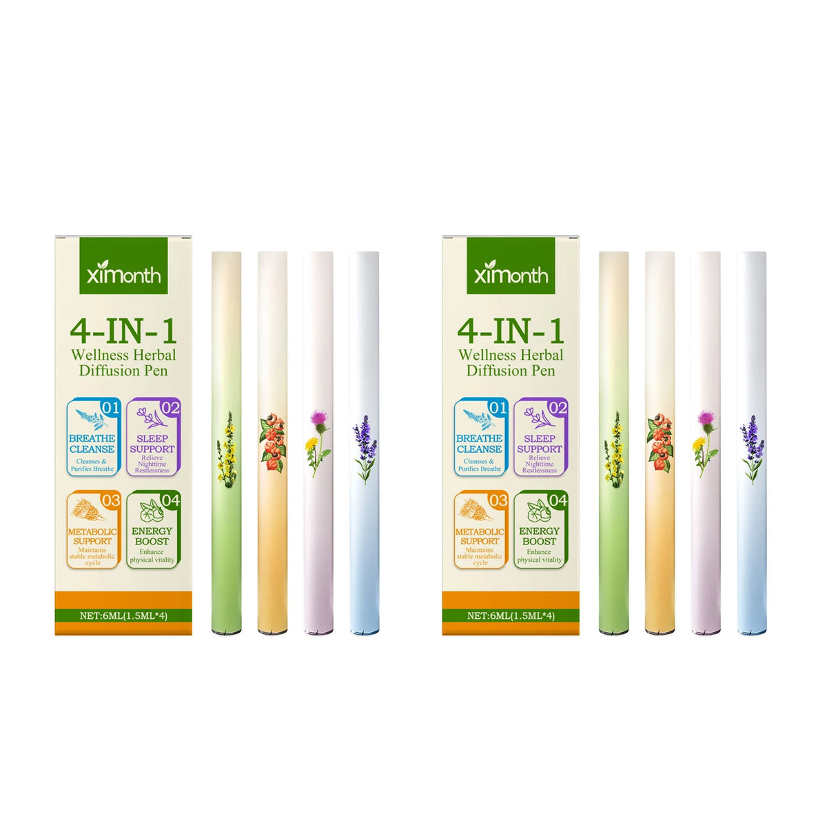 Ximonth 4-in-1 Natural Herbal Aromatherapy Inhaler Stick 6ml Herbal Aromatherapy Inhaler Qst 12ml boxed