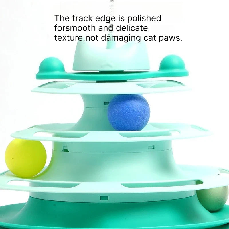 Cat Turntable Toy with Track Balls & Teaser Wand | Self-Play Cat Turntable Toy Qme