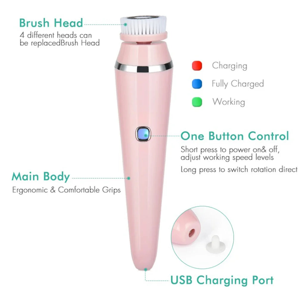 VIMYSHOW 4-in-1 Sonic Facial Cleansing Brush | IPX7 Waterproof Facial Cleansing Brush Qst
