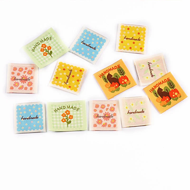 Colorful Flower Pattern Cloth Labels – DIY Sewing & Crafts Set Sew-On Fabric Labels Qme