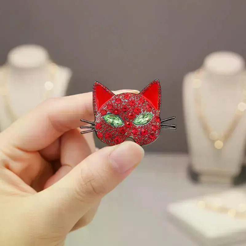 Sparkling Cat Head Brooch | Rhinestone Kitty Lapel Pin, 4 Colors Lapel Pin Brooch Qme