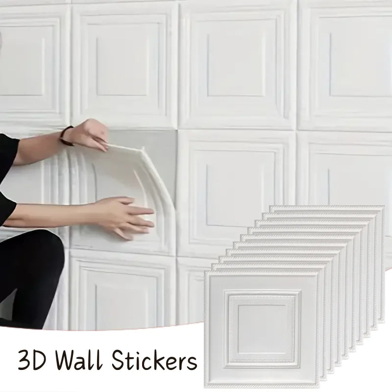 Rustic Faux Brick Self-Adhesive Wallpaper 35x35cm | PVC Peel & Stick Wallpaper Qme white 35cmX35cm 10pcs