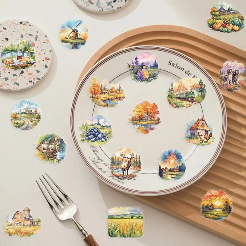 Rural Scenery PET Stickers – Scrapbooking & Journaling Decor Decorative Stickers Qme