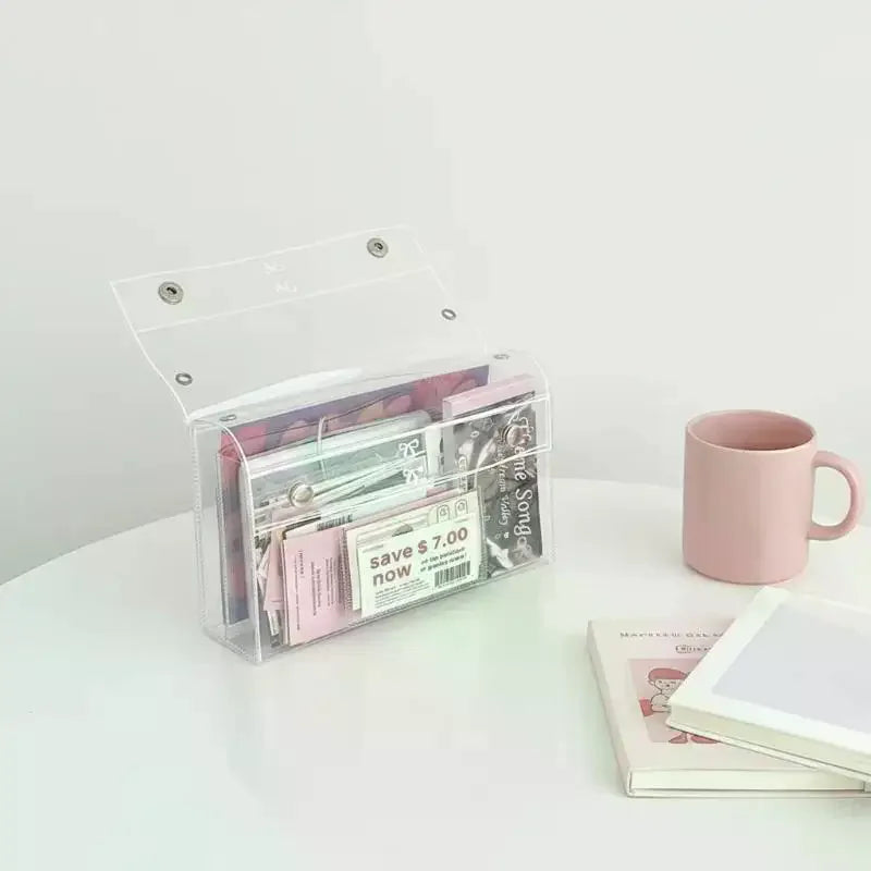 PVC Transparent Large Capacity Pencil Case – Button Closure Pencil Case Qme