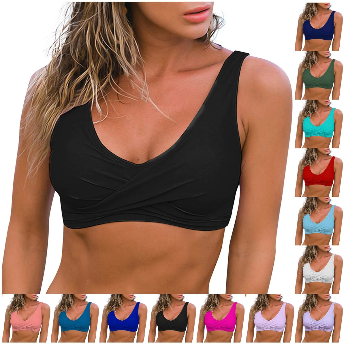 Women's Bikini Swim Top – Tummy Coverage | 12 Colors Bikini Swim Top Qme