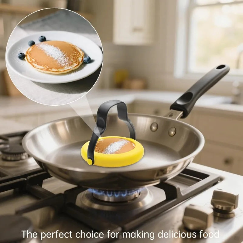 Silicone Egg Ring 3-in-1 Non-Stick Mold with Flip Handle | Qme Egg Ring Mold Qme