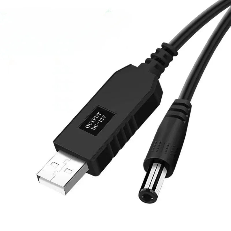 USB to 12V Boost Converter Cable – 5.5×2.1mm DC Connector USB Boost Converter Cable Qme 5V to 12V 1m