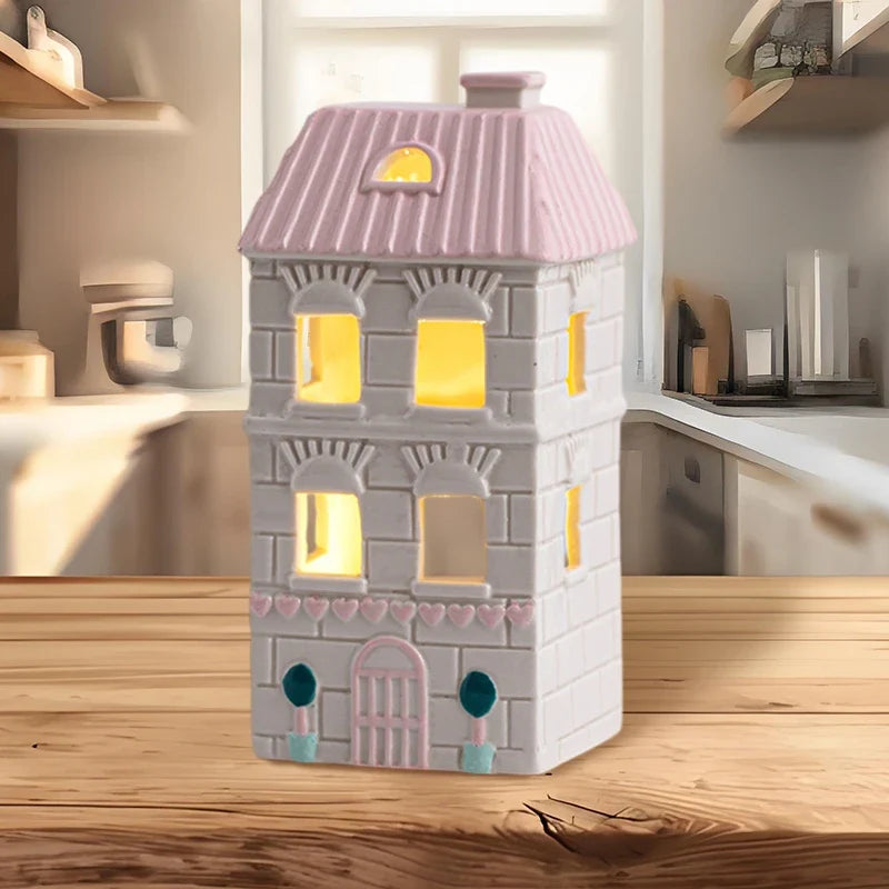 Light-Up White Ceramic Village House Winter Decor Light-Up Ceramic Decor Qme