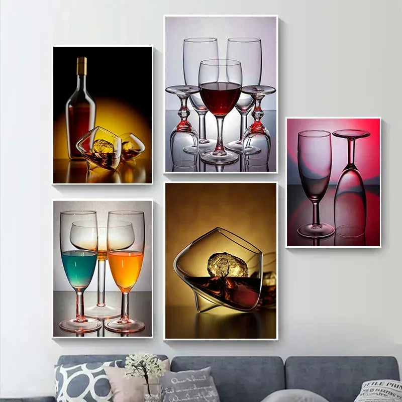 Modern Minimalist Wine & Cocktail Glass Canvas Wall Art Print Canvas Wall Art Qst
