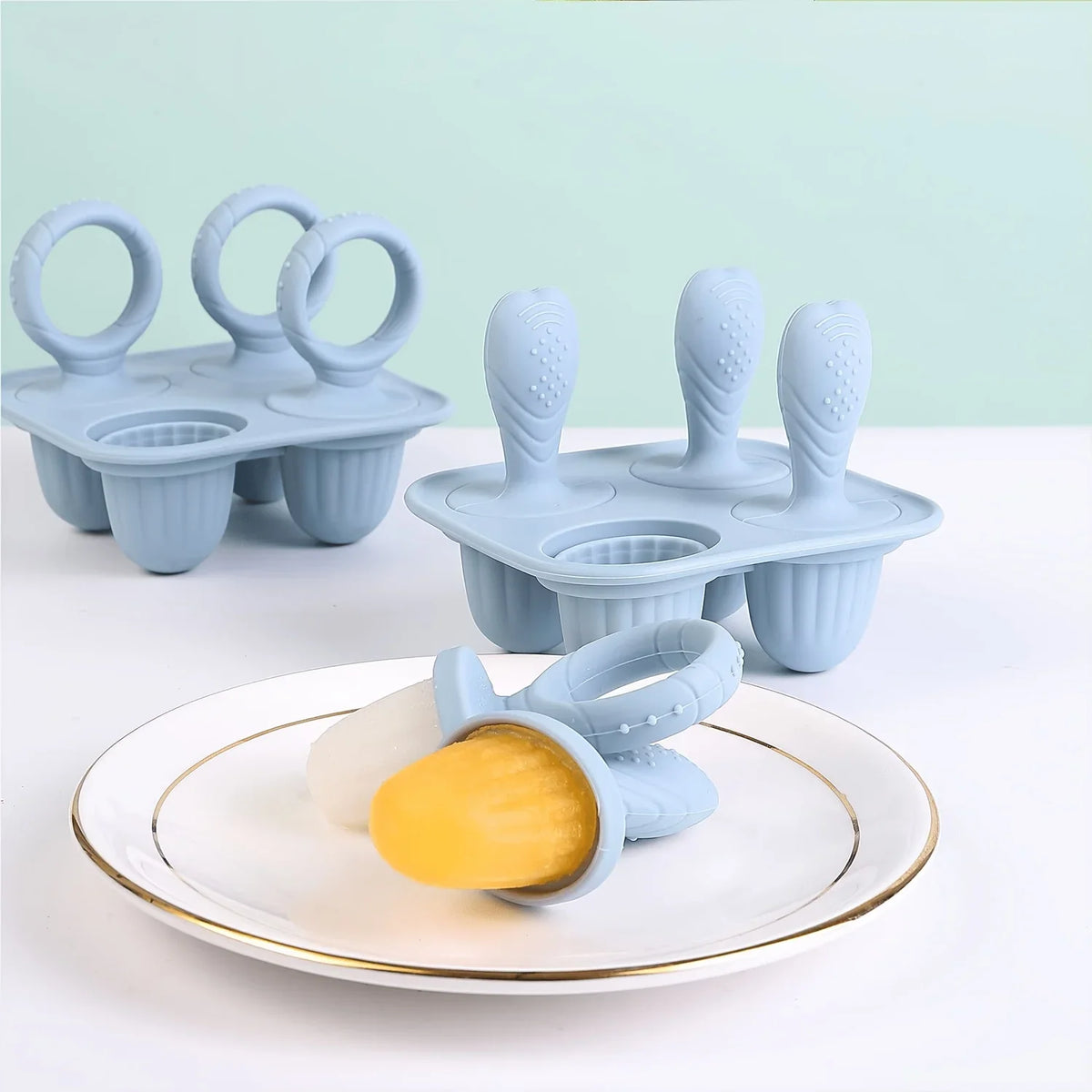 4-Piece Cube Silicone Popsicle Mold – Ice Cream Bar Set Silicone Popsicle Mold Qme