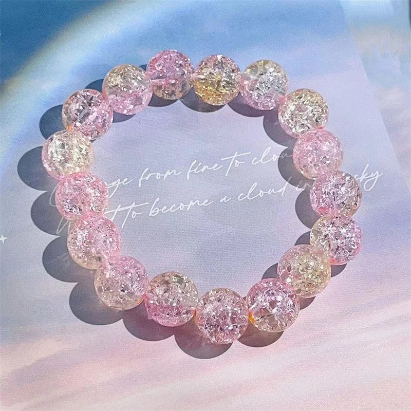 Imitation Bodhi Gradient Glass Bead Bracelet – 14 Colors Glass Bead Bracelet Qme pink yellow 10mm