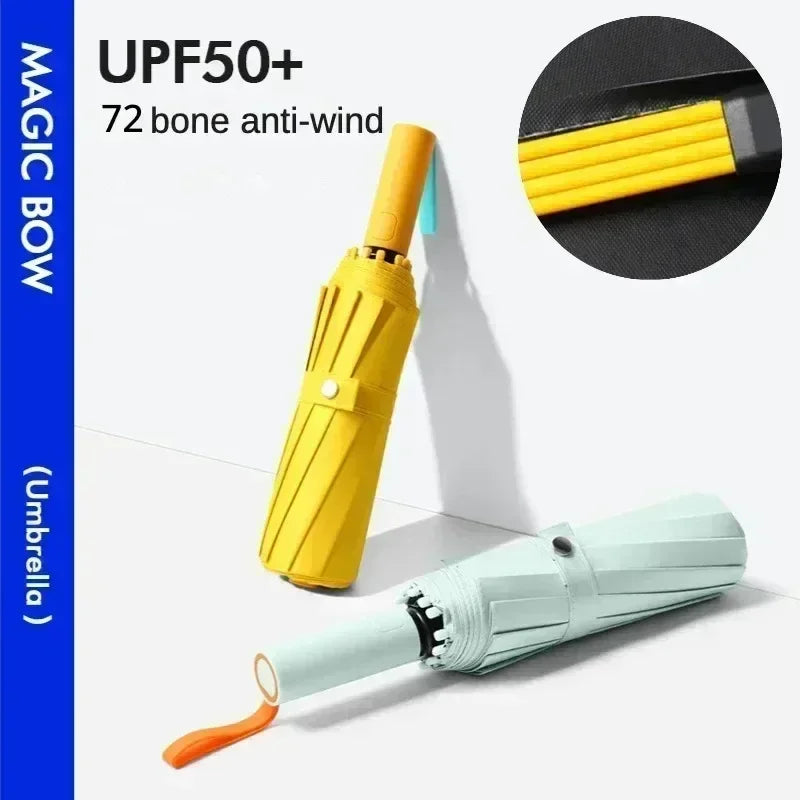 Windproof Auto Folding Umbrella – 72-Bone UV Protection Folding Umbrella Qst