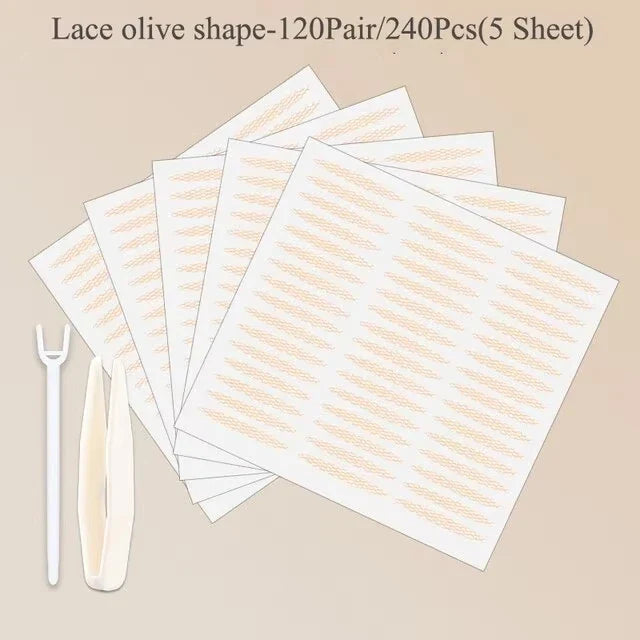 Invisible Double Fold Eyelid Tape – Clear & Beige Lace Eyelid Tape Qme 240Pcs Olive Lace