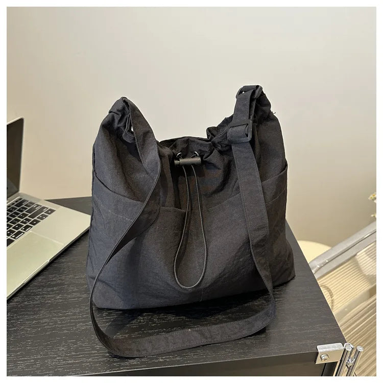 HOMEFISH Large Capacity Nylon Shoulder Bag – Women's Tote Shoulder Bag Qme black